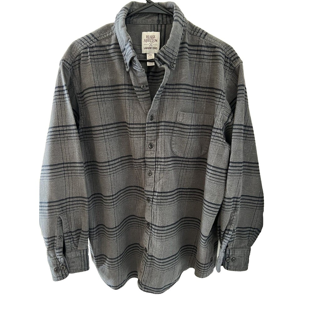 Lands' End Blake Shelton Men's XXL Gray Plaid Button-Down Cotton shirt Work Wear